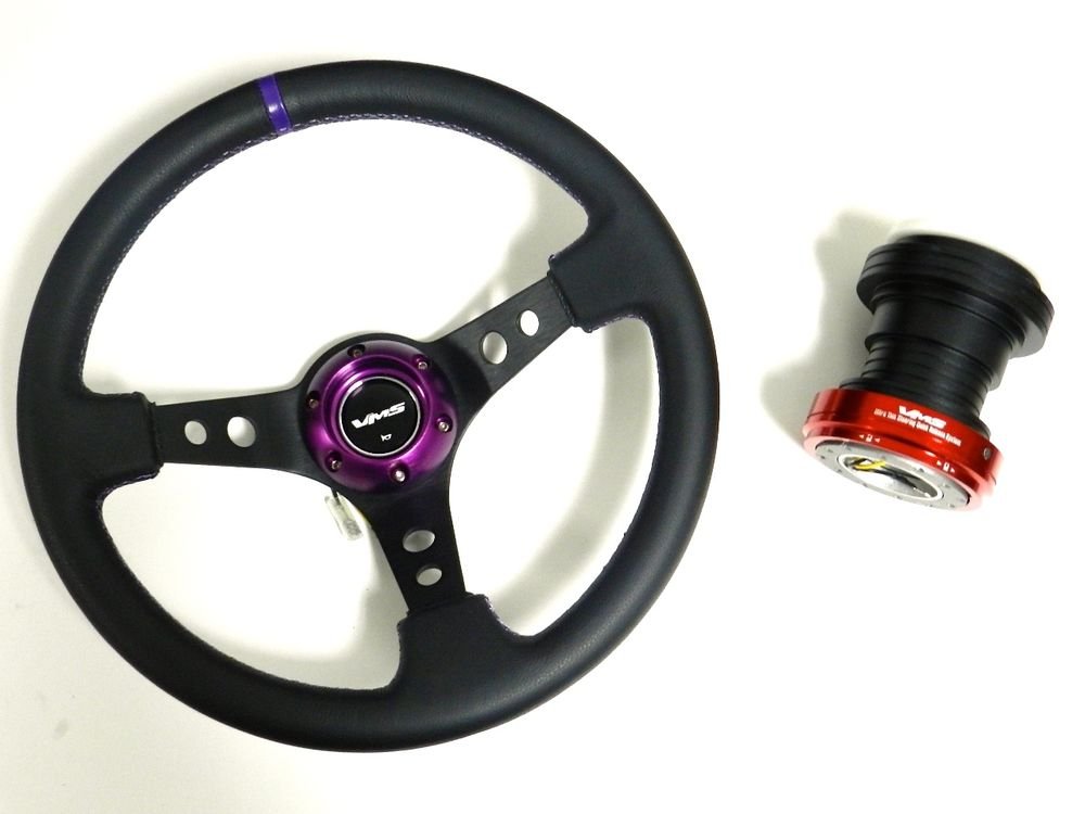 VMS PURPLE STEERING WHEEL & RED QUICK RELEASE HUB KIT FOR HONDA CIVIC EK B