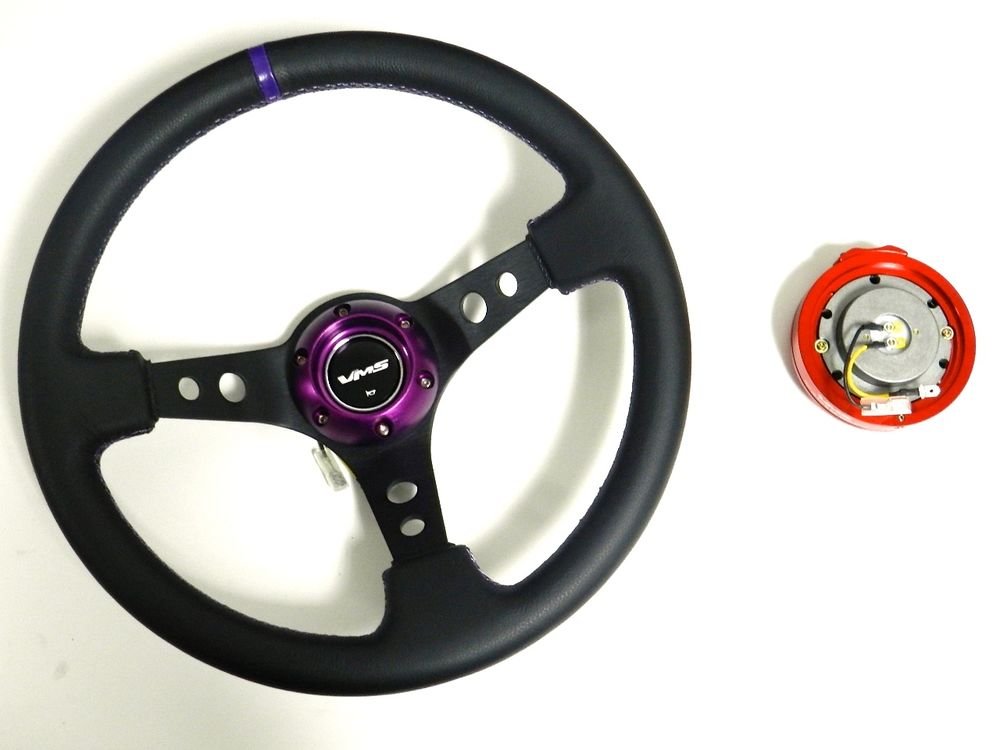 VMS RACING UNIVERSAL PURPLE STEERING WHEEL & RED QUICK RELEASE KIT 2