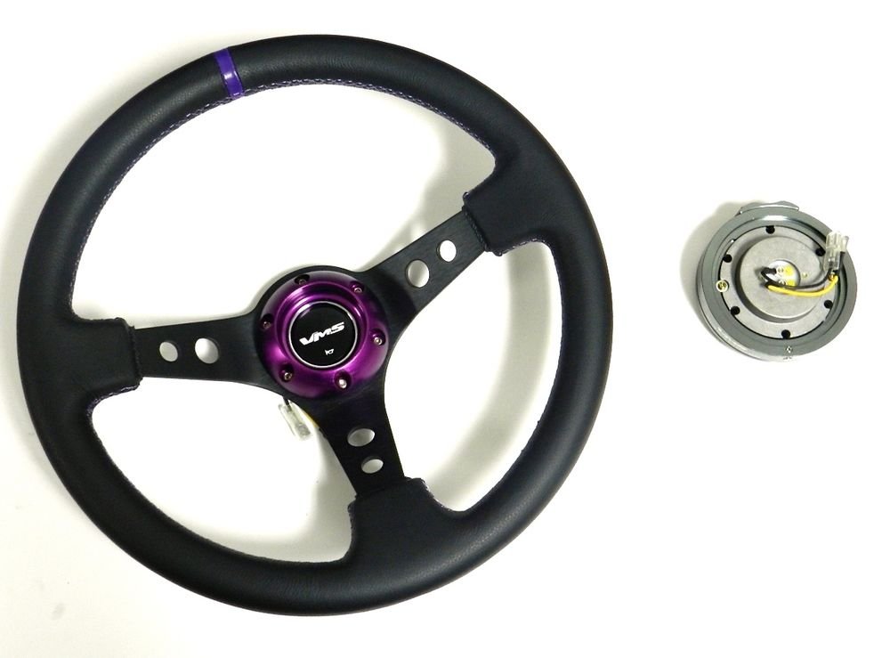 VMS RACING UNIVERSAL PURPLE STEERING WHEEL & GUNMETAL QUICK RELEASE KIT C2