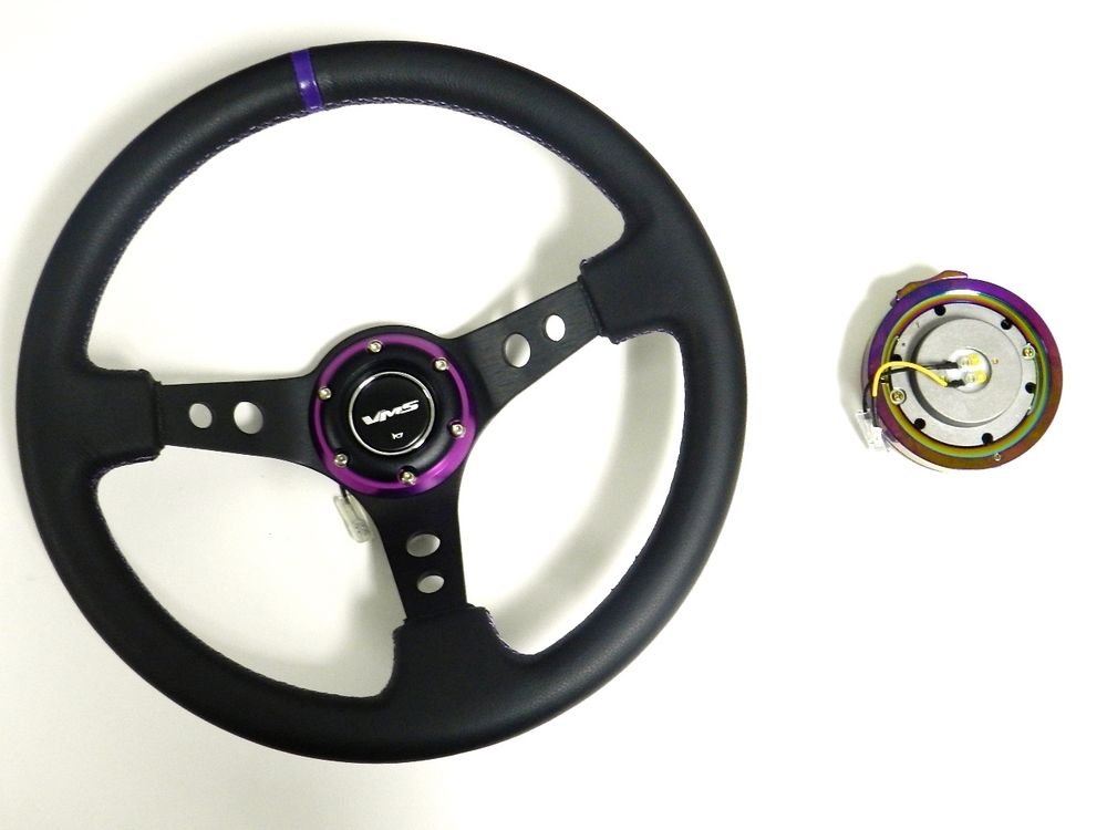 VMS RACING UNIVERSAL PURPLE STEERING WHEEL & NEO CHROME QUICK RELEASE KIT E