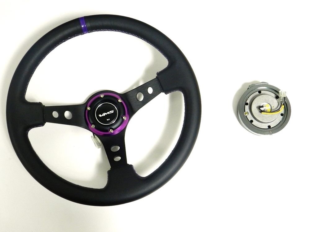 VMS RACING UNIVERSAL PURPLE STEERING WHEEL & GUNMETAL QUICK RELEASE KIT