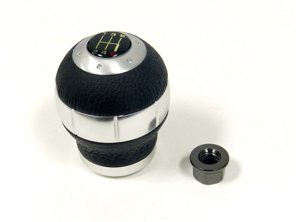RACING SHIFT KNOB ALUMINUM W/ REAL LEATHER MAZDA 10X1.25MM - 5 SPEED MT