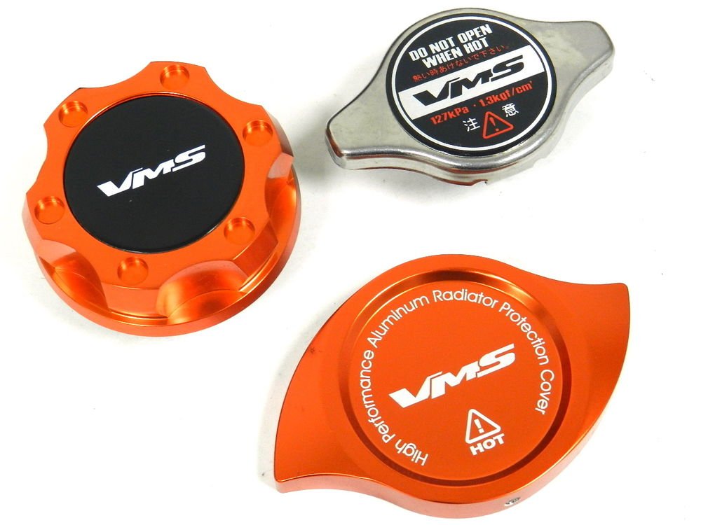 VMS RACING OIL CAP + RADIATOR CAP + BILLET COVER ORANGE NISSAN INFINITI B