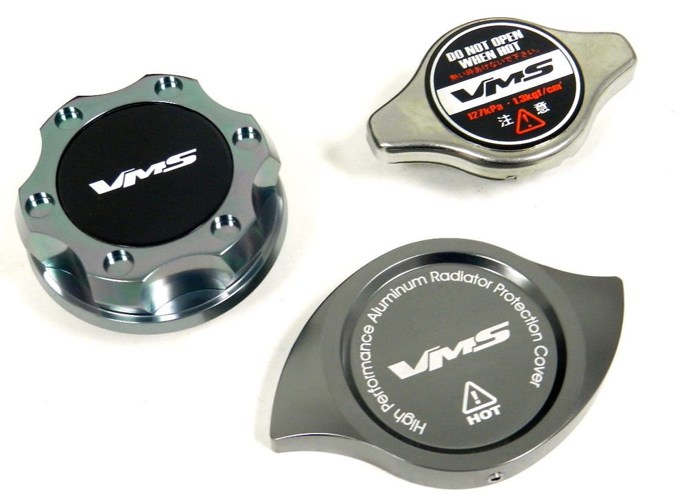 VMS RACING OIL CAP + RADIATOR CAP + BILLET COVER GUNMETAL NISSAN INFINITI B