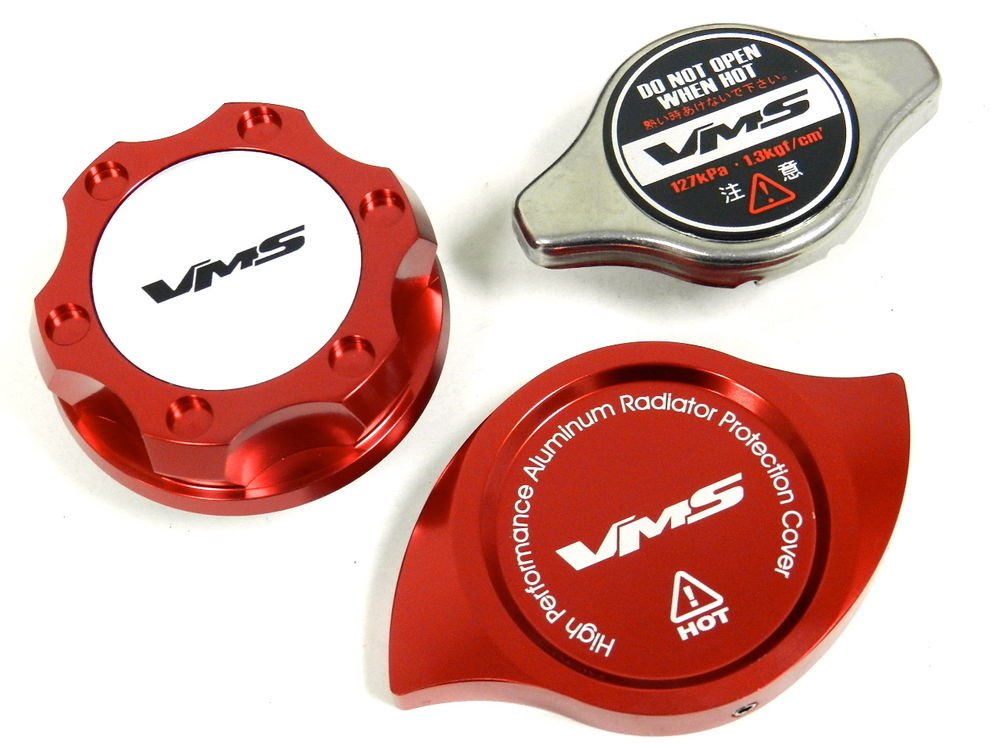 VMS RACING OIL CAP + RADIATOR CAP + BILLET COVER RED TOYOTA SCION S