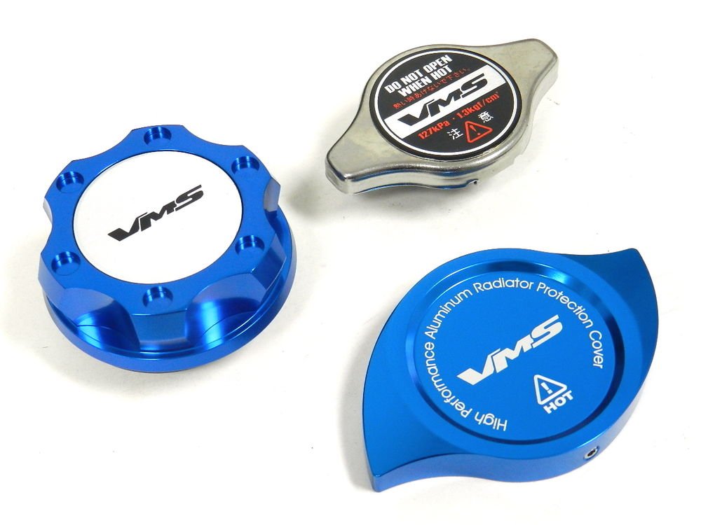 VMS RACING OIL CAP + RADIATOR CAP + BILLET COVER BLUE MITSUBISHI S