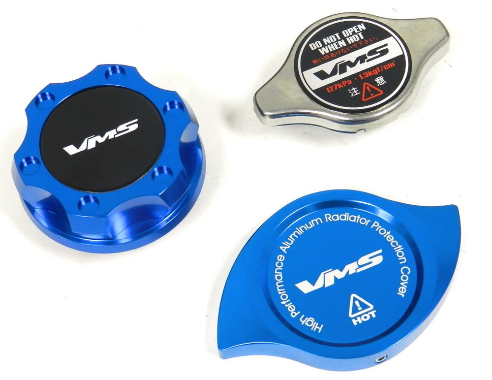 VMS RACING OIL CAP + RADIATOR CAP + BILLET COVER BLUE MITSUBISHI B