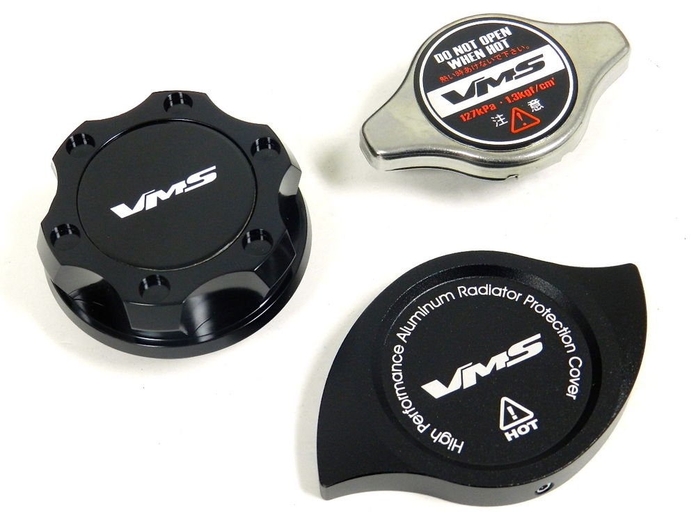 VMS RACING OIL CAP + RADIATOR CAP + BILLET COVER BLACK HONDA ACURA B