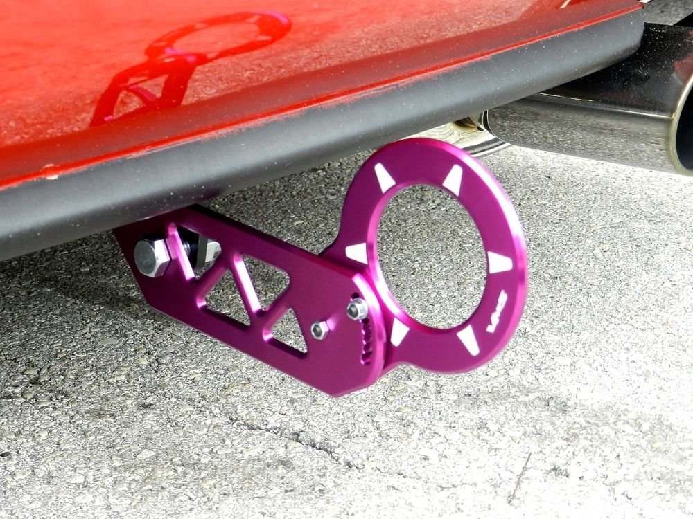 PURPLE VMS RACING V3 REAR ALUMINUM ADJUSTABLE FOLDING TOW HOOKS FOR HONDA ACURA