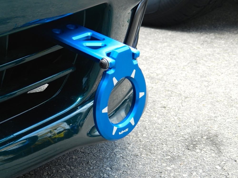 BLUE VMS RACING V3 FRONT ALUMINUM ADJUSTABLE FOLDING TOW HOOKS FOR HONDA ACURA