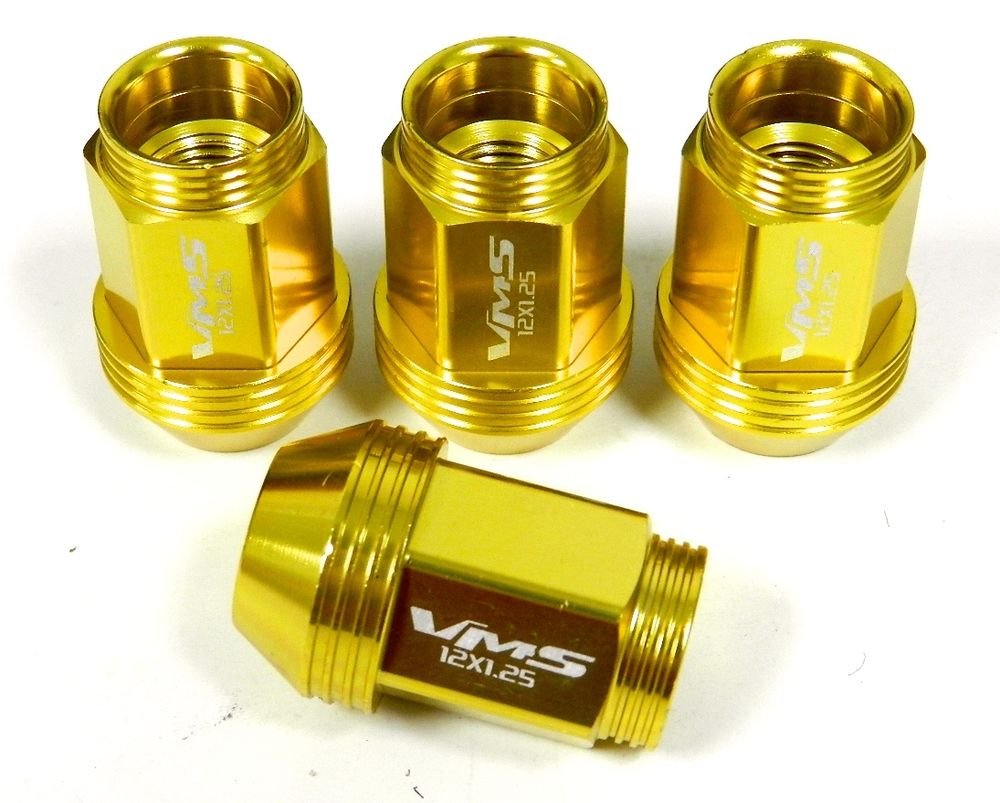 16PC 12X1.25MM 36MM 1.40" STANDARD LENGTH ALUMINUM RACING LUG NUT SET GOLD