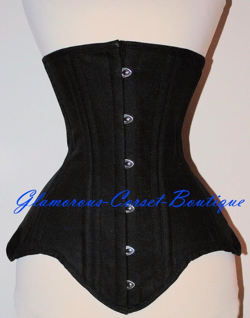 LONG Cotton Waist Training Corset Underbust Double Steel Boned 3 Layers XS - 3XL