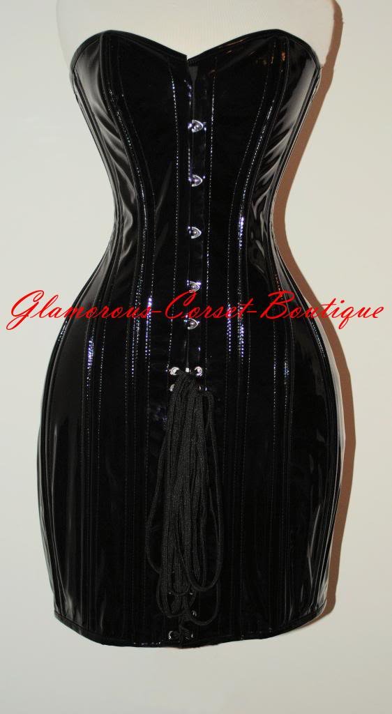 PVC Corset Dress 26 Steel Bones Double Boned Waist Training Fetish DOM XXS-2XL