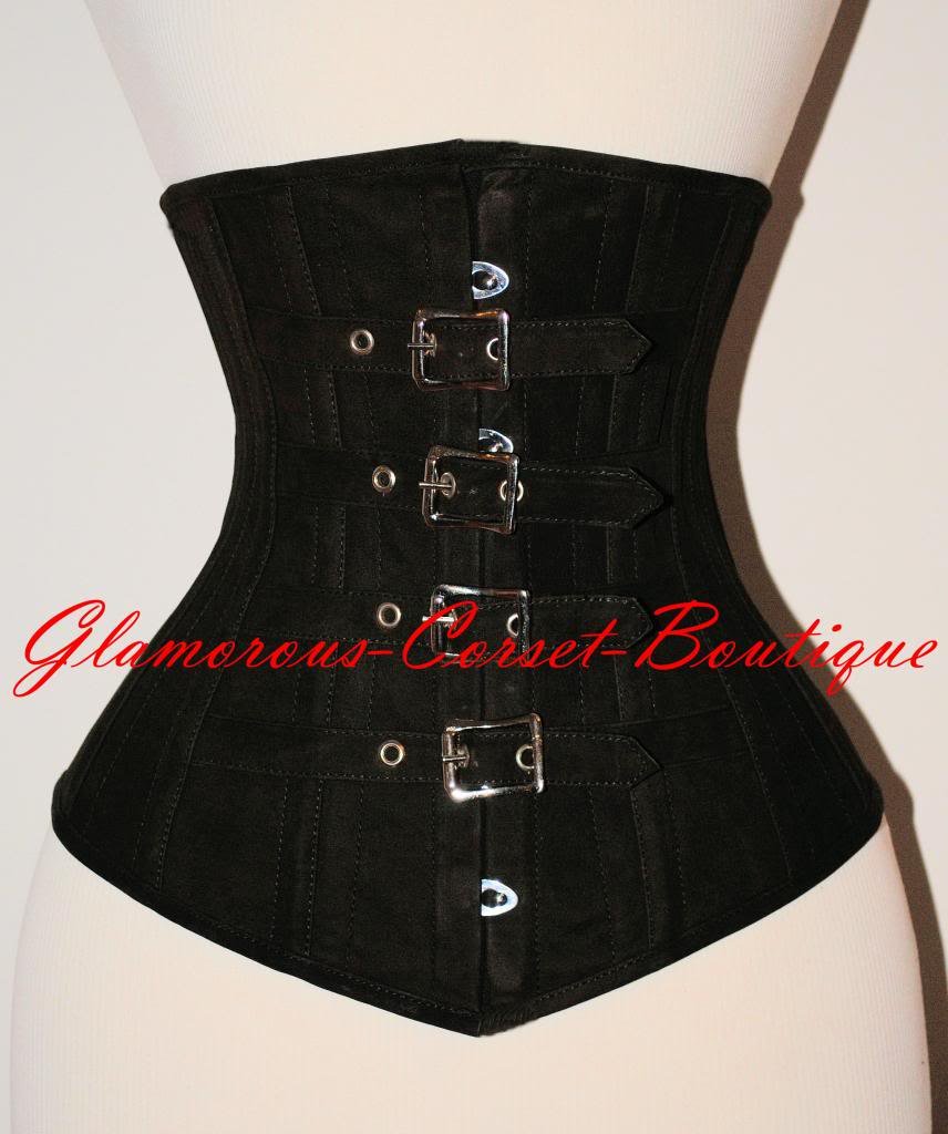 Steel Leather Corset Steel Boned Nubuck Leather Waist Cincher Buckles XXS - 3XL