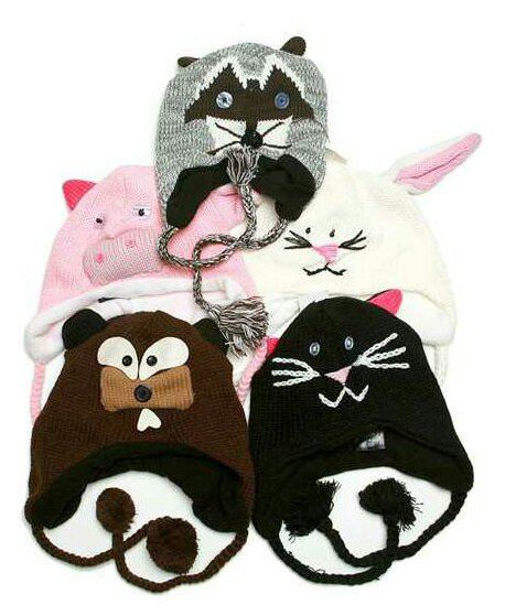 animal knit hats adults & kids OS