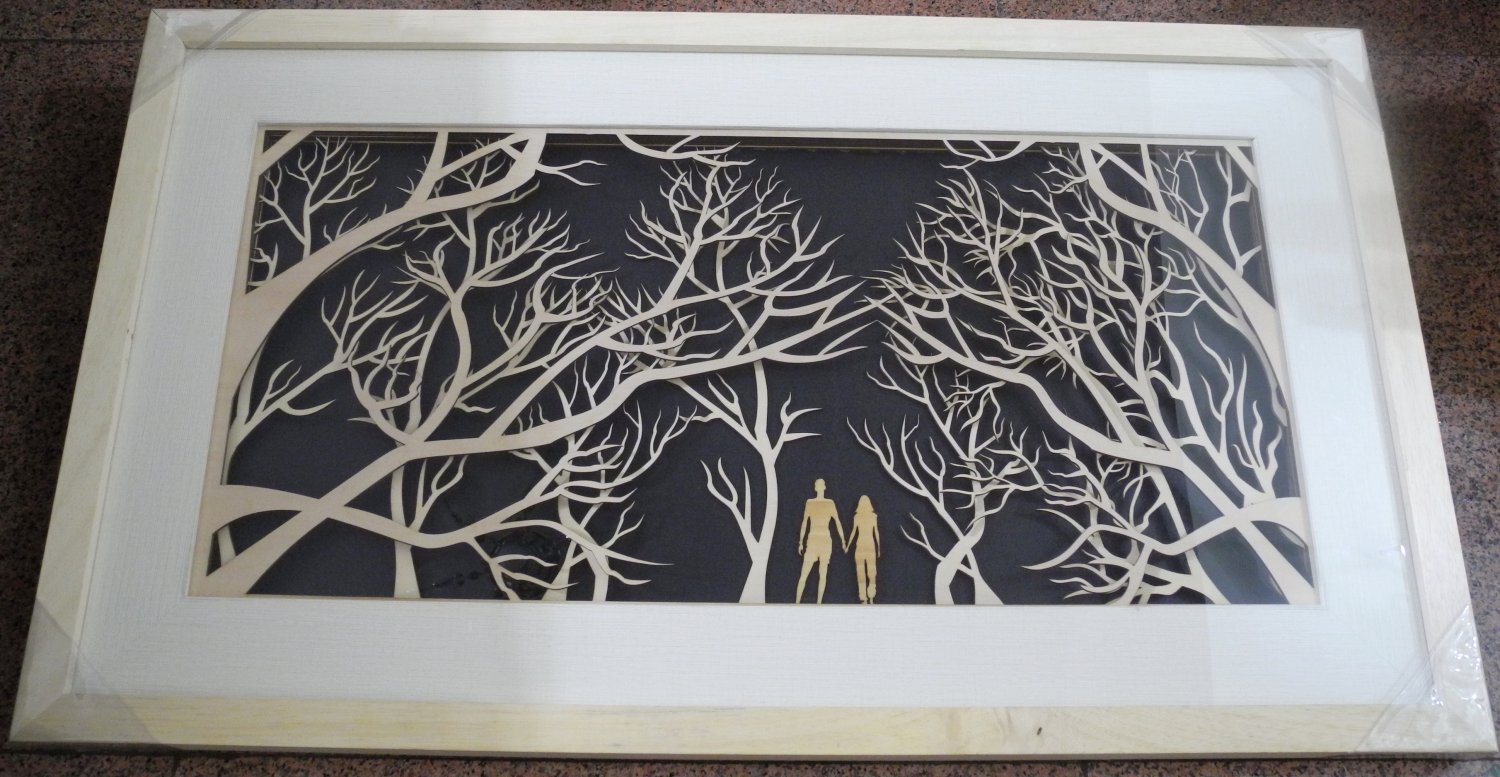 3D wooden wall picture for decoration (95*55cm) - couple in forest