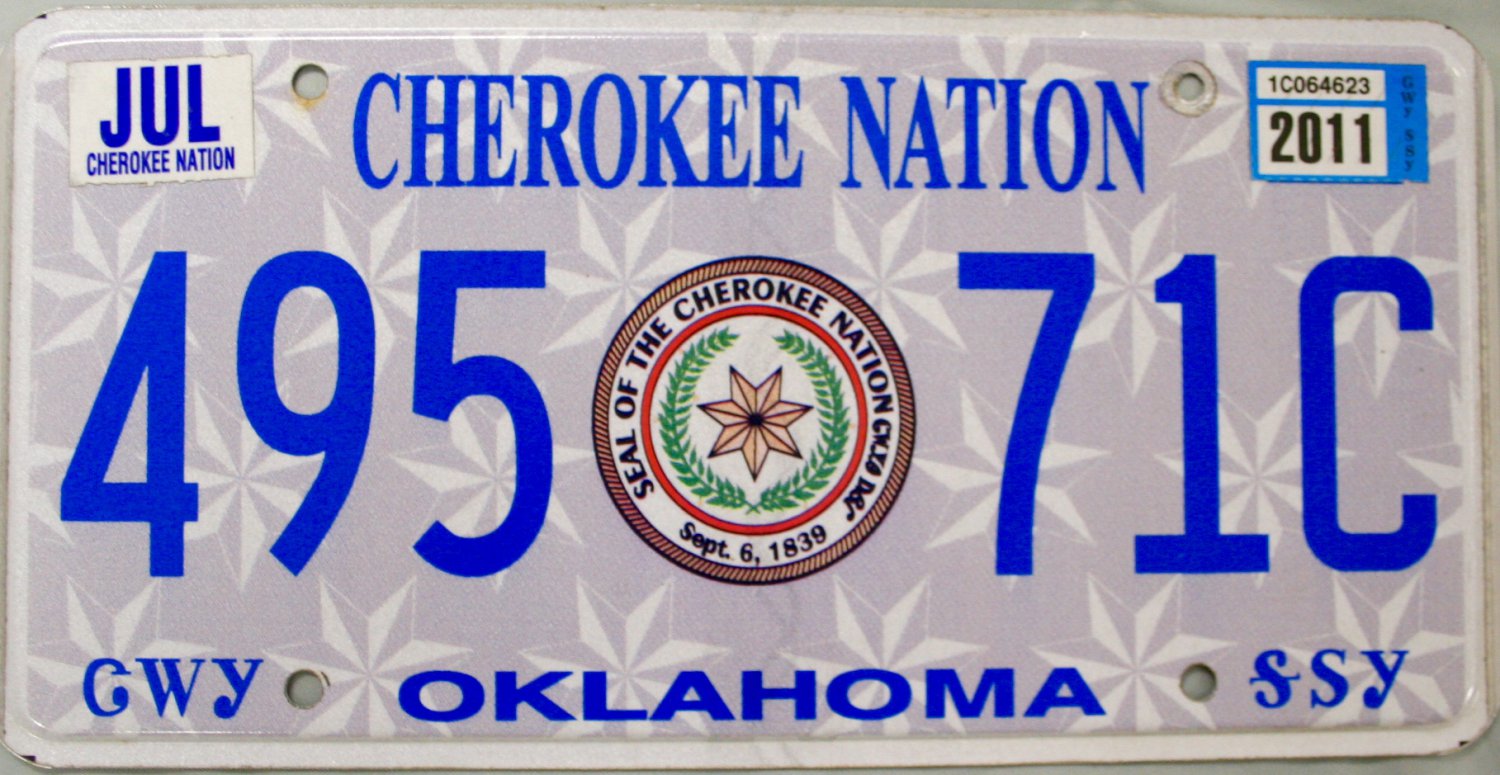 2011 Oklahoma Cherokee Nation License Plate (495 71C)