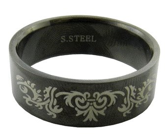 316L Black Stainless Steel Tribal Pattern Handmade Men's Ring