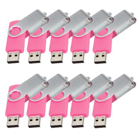 Enfain® 10pcs Swivel Design Waterproof USB Flash Drive 2.0 Memory Stick Pen (256MB, Pink)