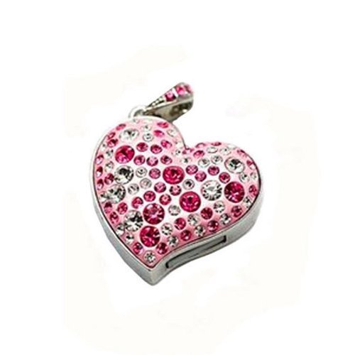 Enfain® Pink Crystal Heart Pendant Style USB 2.0 Flash Drive Memory Stick with Necklace (4GB)