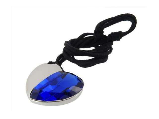 Enfain® Shiny Crystal Heart Shape USB Flash Memory Drive with Necklace (8GB, Blue)