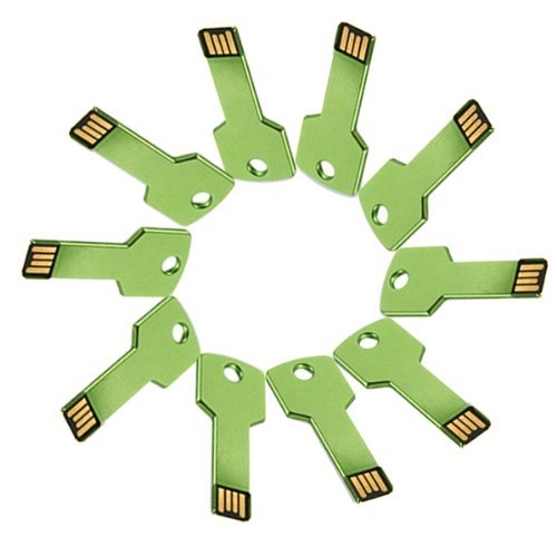 Enfain® 10Pcs Metal Key 8GB USB Flash Drive 2.0 Memory Stick Multi Color Choice (Green)