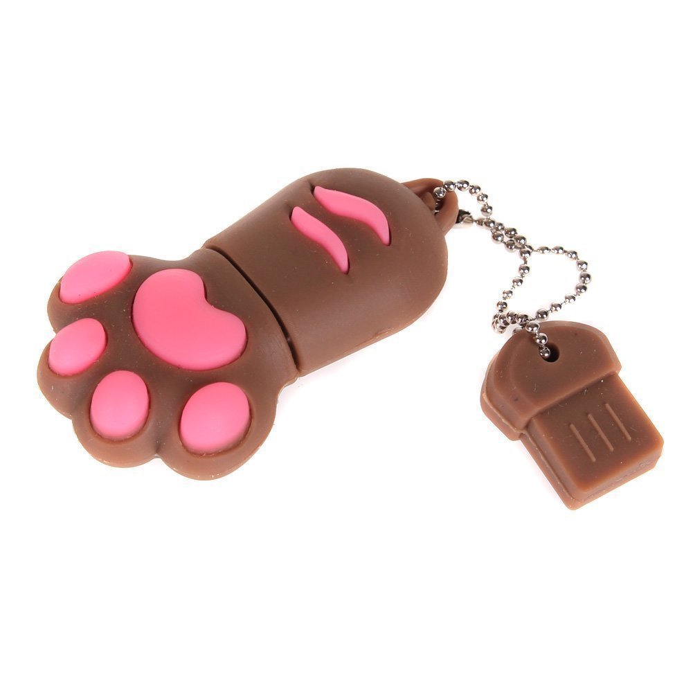 Enfain® Cute Animal Paw keychain USB Flash Drive Cartoon USB 2.0 Memory Stick U Disk (16GB, Brown)
