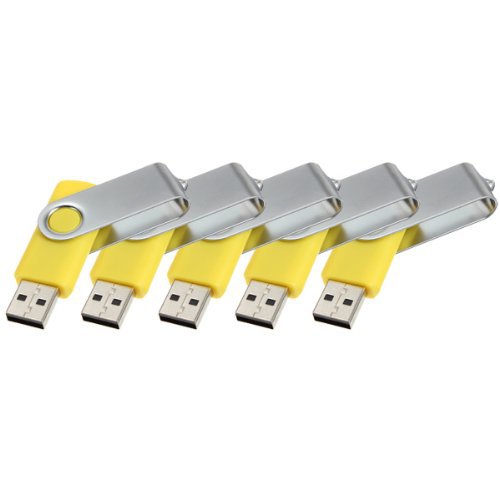 Enfain® 5pcs Swivel Design Waterproof USB Flash Drive 2.0 Memory Stick Fold Storage(1gb,yellow)