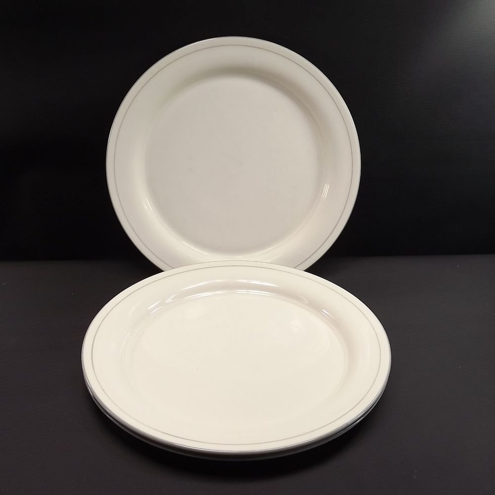 2 Lenox 11" Dinner Plates Grey Pinstripes 1985-1997, Gray Trim with Verge