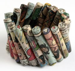 Comic Paper Mache Cylinder Bracelet