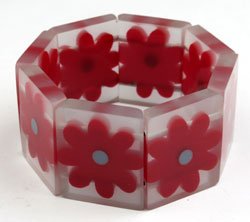 Lucite Bracelet w Red Flowers