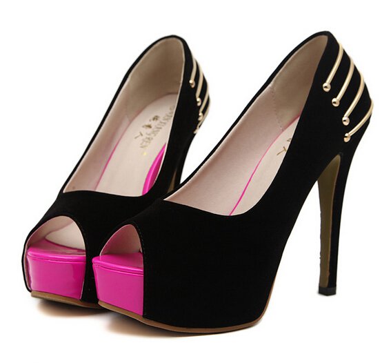 Roman Style Noble Solid Color Peep Toe Metal Decorated High Heel Pump(34)