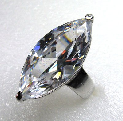 HUGE ZIRCON(32X16) RING SIZE 8&10KT WHITE GOLD PLATED