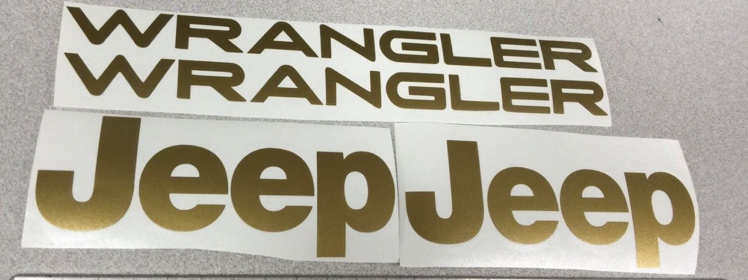 Set of Jeep Wrangler Replacement Vinyl Stickers Decals YJ TJ gold Set