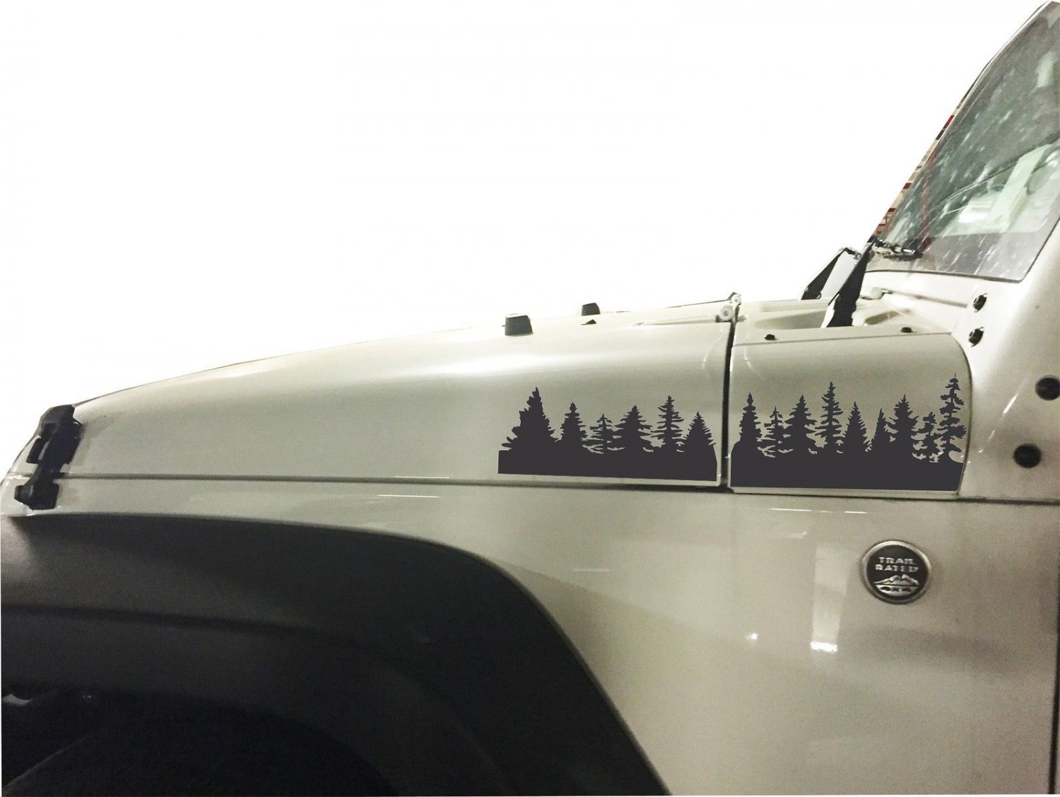 2 of Jeep JK Pine Tree extended Hood Decals Stickers Black color.
