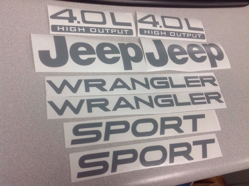 Set of Jeep Wrangler Sport Refresh Vinyl Stickers Decals YJ TJ 4.0L 4.0 L Gray