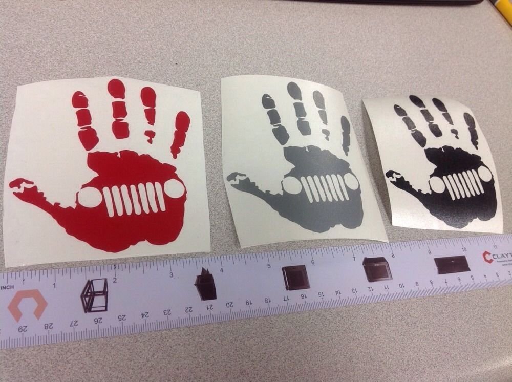 Lot Of 3 Jeep Hand Decal/sticker 1 Silver Black Red 4.25"x3.5" Wave Wrangler Car