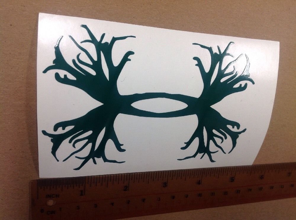 Under Armour/Armor Antlers vinyl decal/sticker 5" H Dk green Hunting Logo