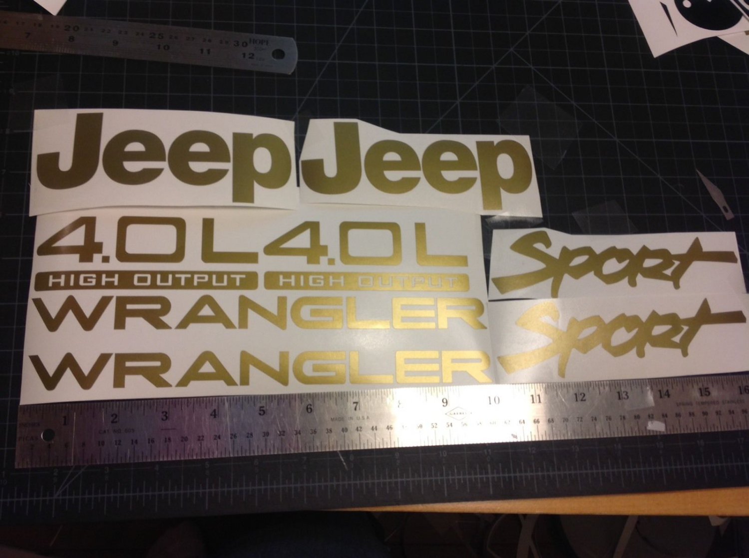 Set of Jeep Wrangler Sport Refresh Vinyl Stickers Decals YJ TJ 4.0L 4.0 L Gold