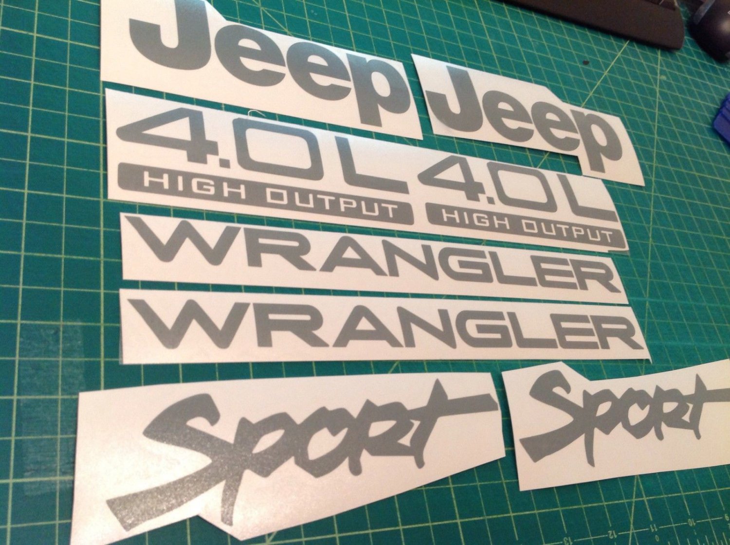 Set of Jeep Wrangler Sport Refresh Vinyl Stickers Decals YJ TJ 4.0L 4.0 L gray