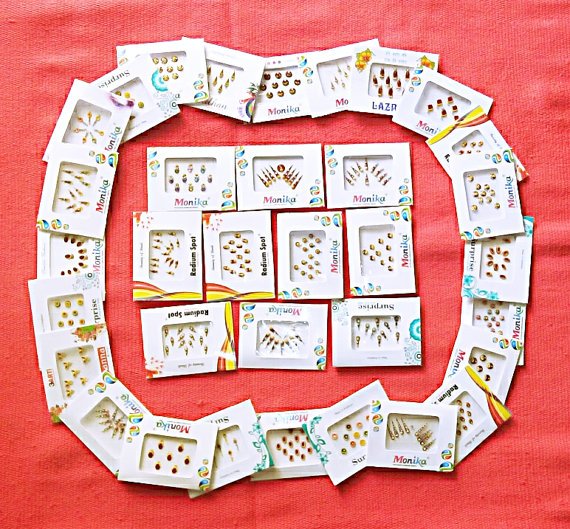 15 Bindi packets of Indian Bindis Stickers /Tattoos Bridal Wedding Fancy bindi, bollywood bindis
