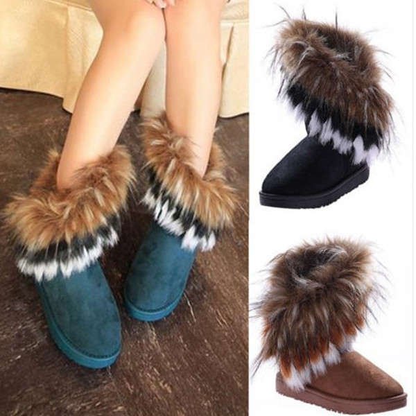 Artificial Fox Rabbit Fur Winter Snow Ankle Boots Women Tassel Shoes