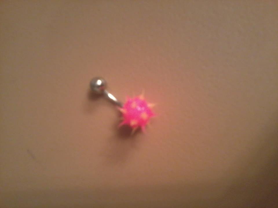 Pink and Yellow spiky belly button ring