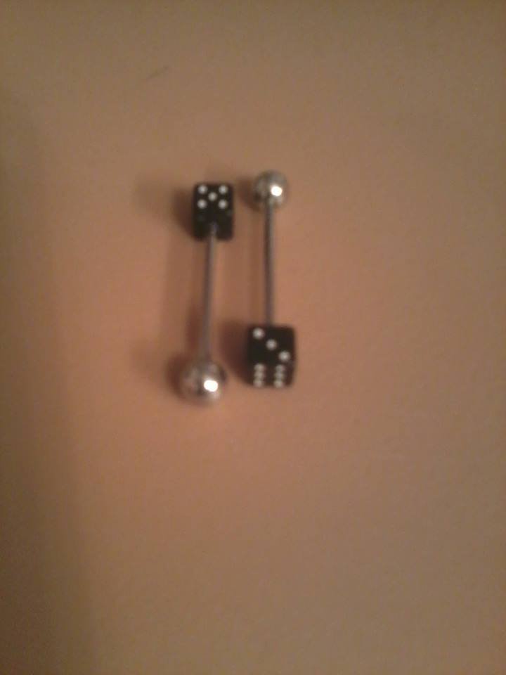 black and white dice tongue ring qty1
