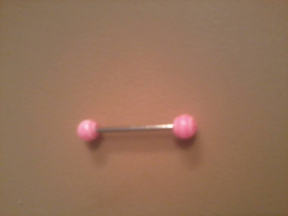pink and white swirled tongue ring