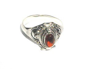 Sterling Silver Poison Ring with Oval Shape Rose Amber