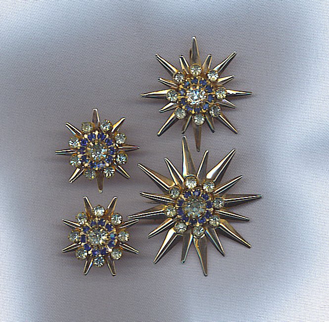 VTG. STERLING WITH ROSE GOLD VTG. 4 PIECE BROOCH/PENDANT & EARRINGS
