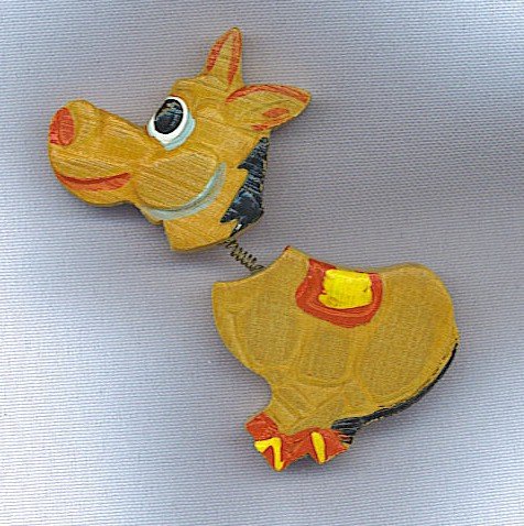 FUN VINTAGE HAND CARVED WOODEN DONKEY ARTICULATED PIN