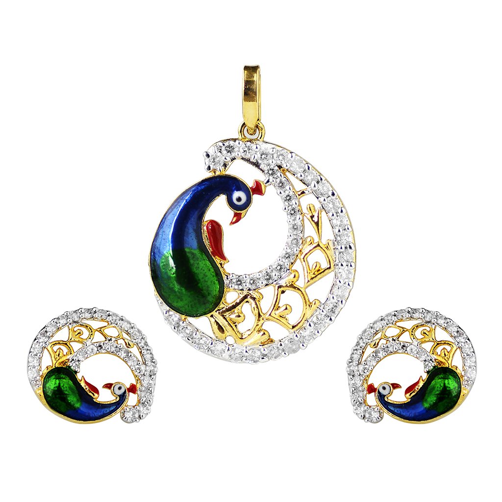 Peacock Designer Earring, Pendant set