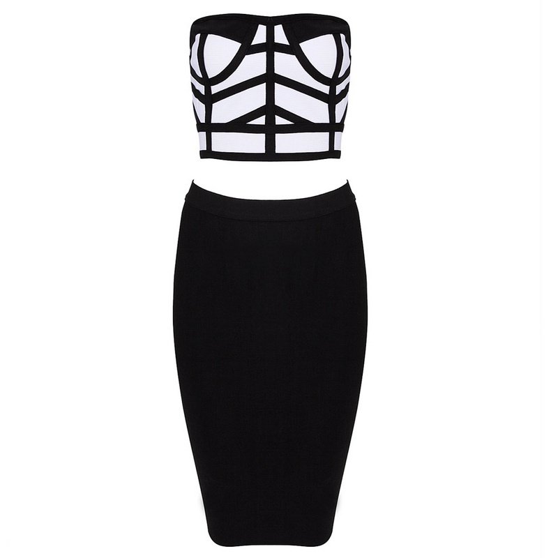 Black and white starpless 2 pieces dress